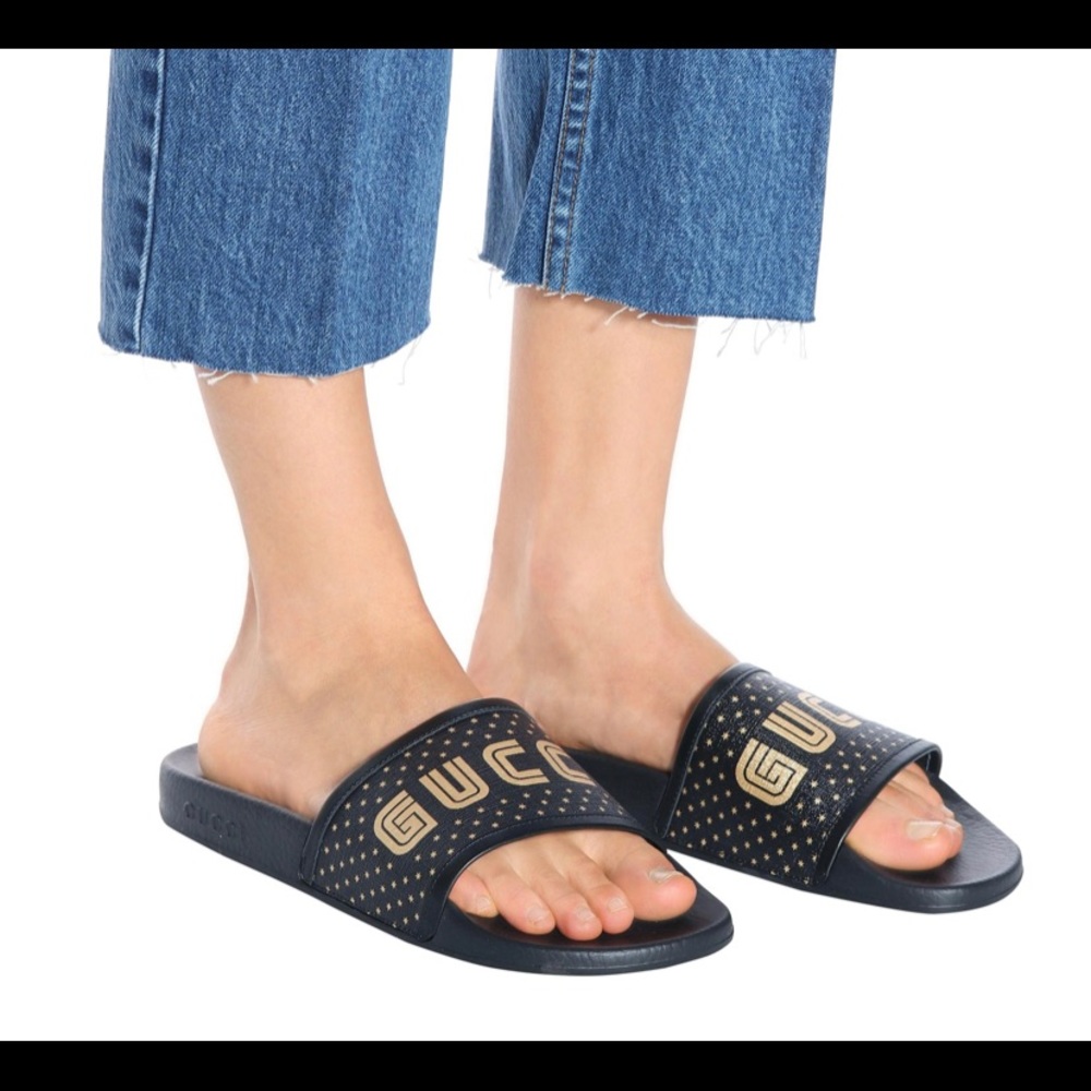 Gucci leather Sega pursuit slides